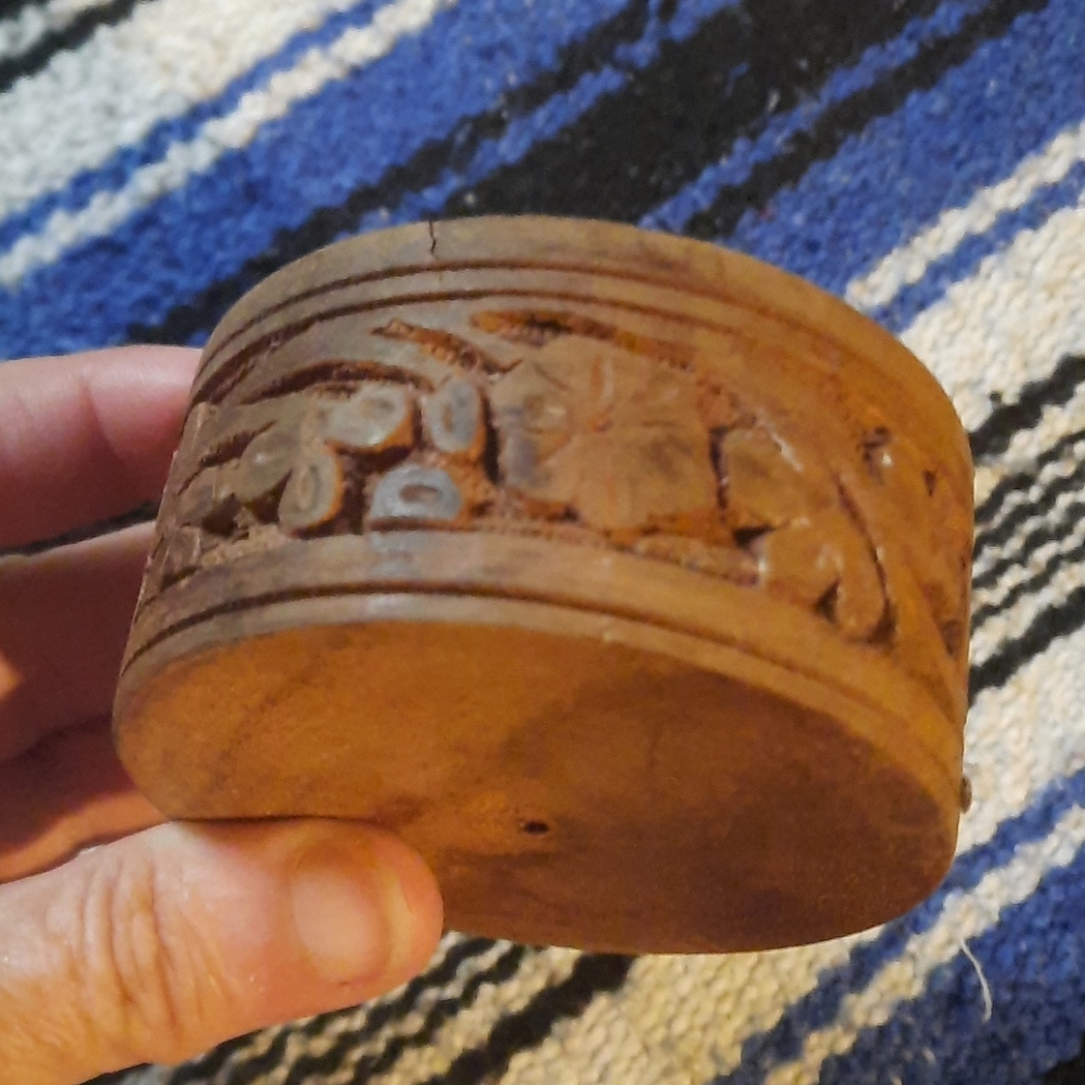 Wooden Hand Carved 3" Round Bowl. - Picture 4 of 4